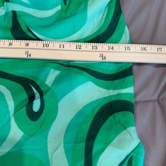 ZARA Slip Dress Draped Neck Spaghetti Strap Satin Green Swirl Print Size Small - Picture 6 of 8